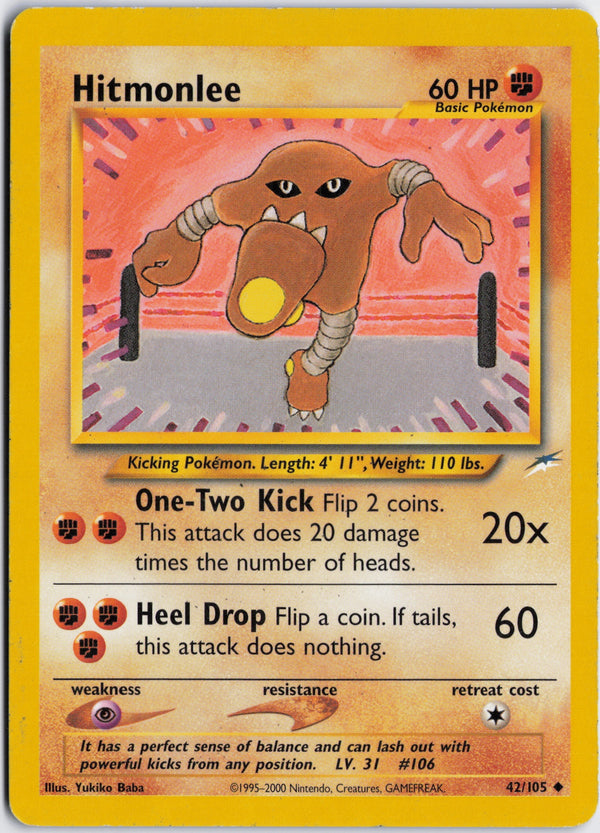 Carta Pokémon Hitmonlee · Neo Destiny #42/105 (HP) — pieza única en Moon's Collectibles México