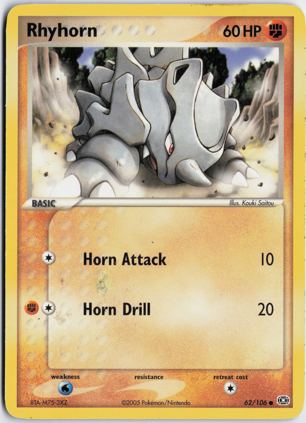 Carta Pokémon Rhyhorn · Emerald #62/106 (NM) — pieza única en Moon's Collectibles México