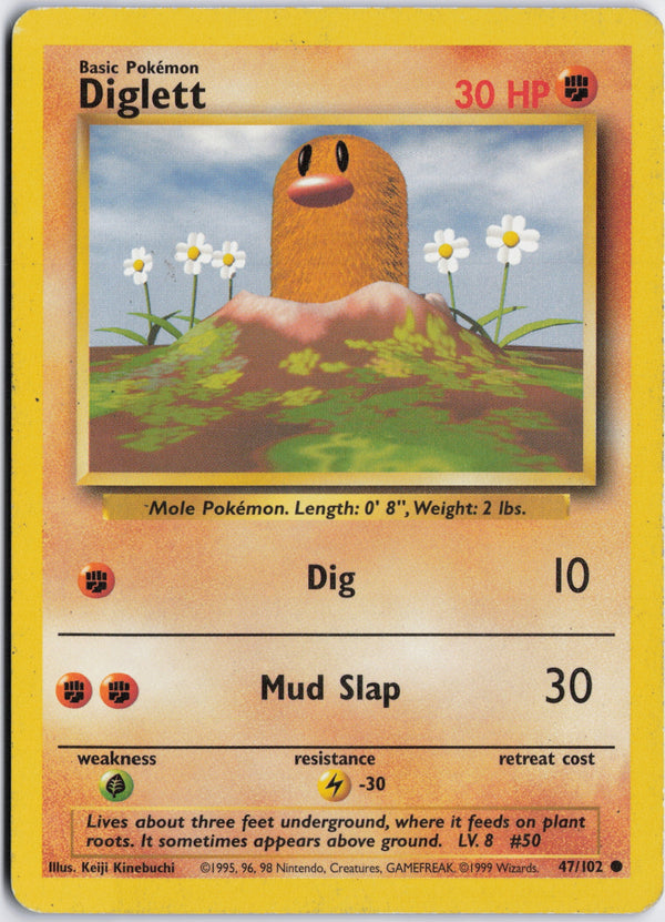 Carta Pokémon Diglett · Base #47/102 (HP) — pieza única en Moon's Collectibles México
