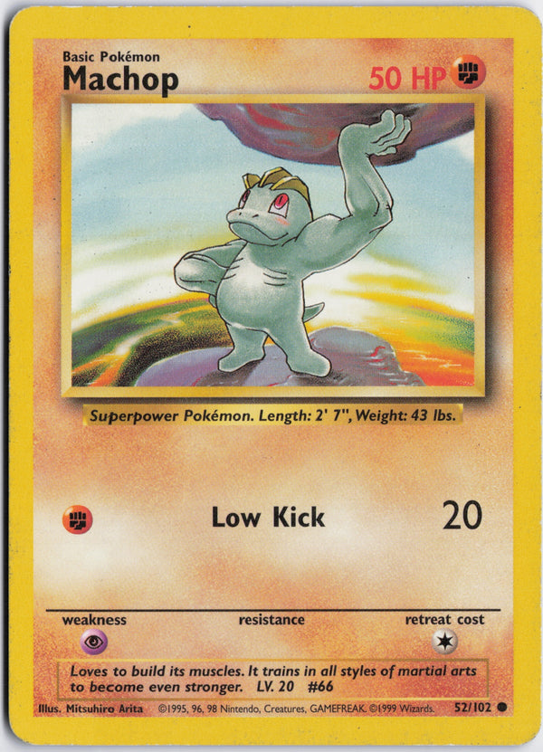Carta Pokémon Machop · Base #52/102 (MP) — pieza única en Moon's Collectibles México