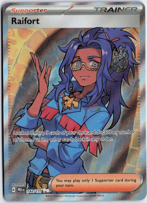 Carta Pokémon Raifort · Prismatic Evolutions #142/131 (NM) — pieza única en Moon's Collectibles México